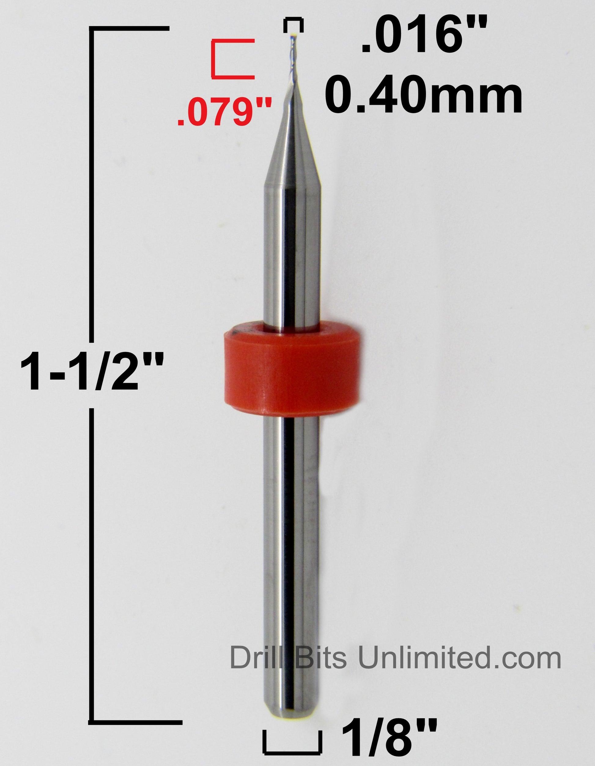 .016" (.0157") 1/64" .40mm x .079" LOC Two Flute UP Cut Carbide End Mill Square End - Made in U.S.A. M103 Dimensional View