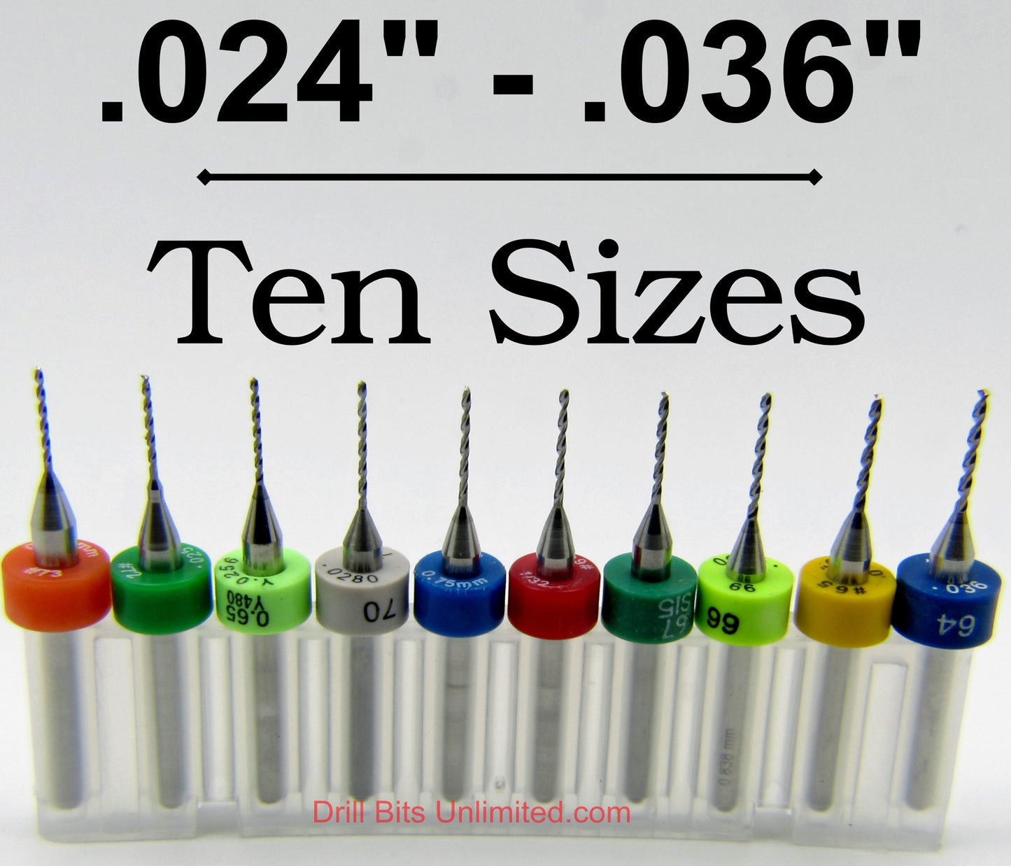 Incremental Size Solid Carbide Drill Set - Ten Pieces .024" - .036" ID02