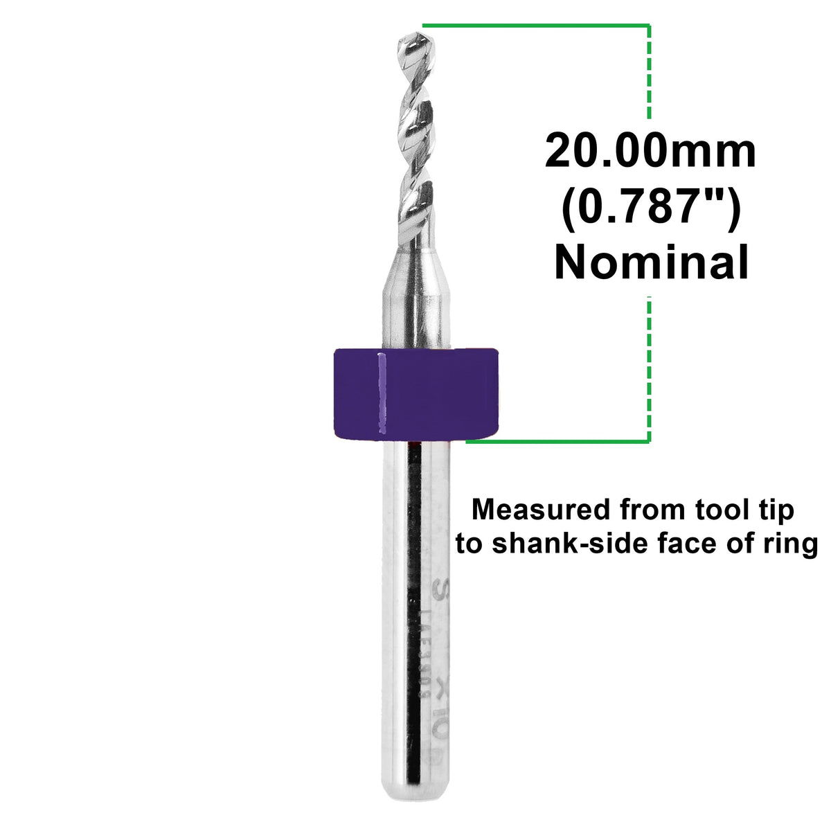 1.30mm (.0512") x .400" FL Carbide PCB Drill – 20mm LPKF Ring – 1 or 5 Pack