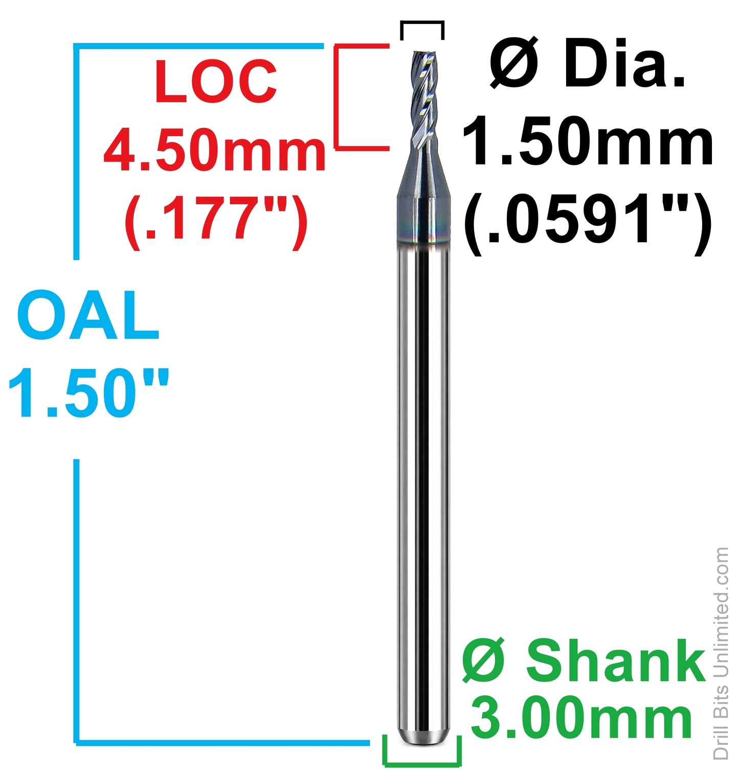 Kyocera 1.50mm square carbide end mill dimensions 1810-059L177
