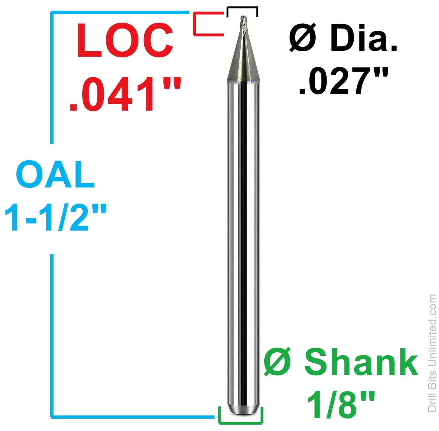 Kyocera .027 ball nose carbide end mill dimensions 1835-0270.041