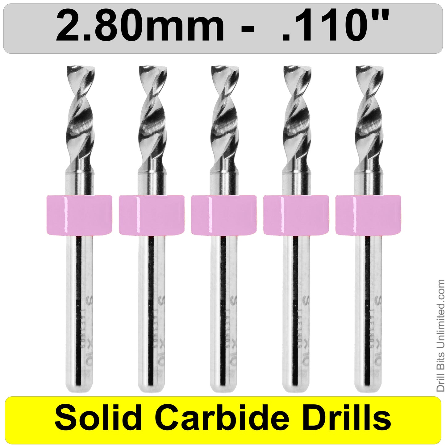 .110" 2.80mm #35 - Drill Bits - FIVE Piece Set with 1/8" Shanks Solid Carbide 2.8mm