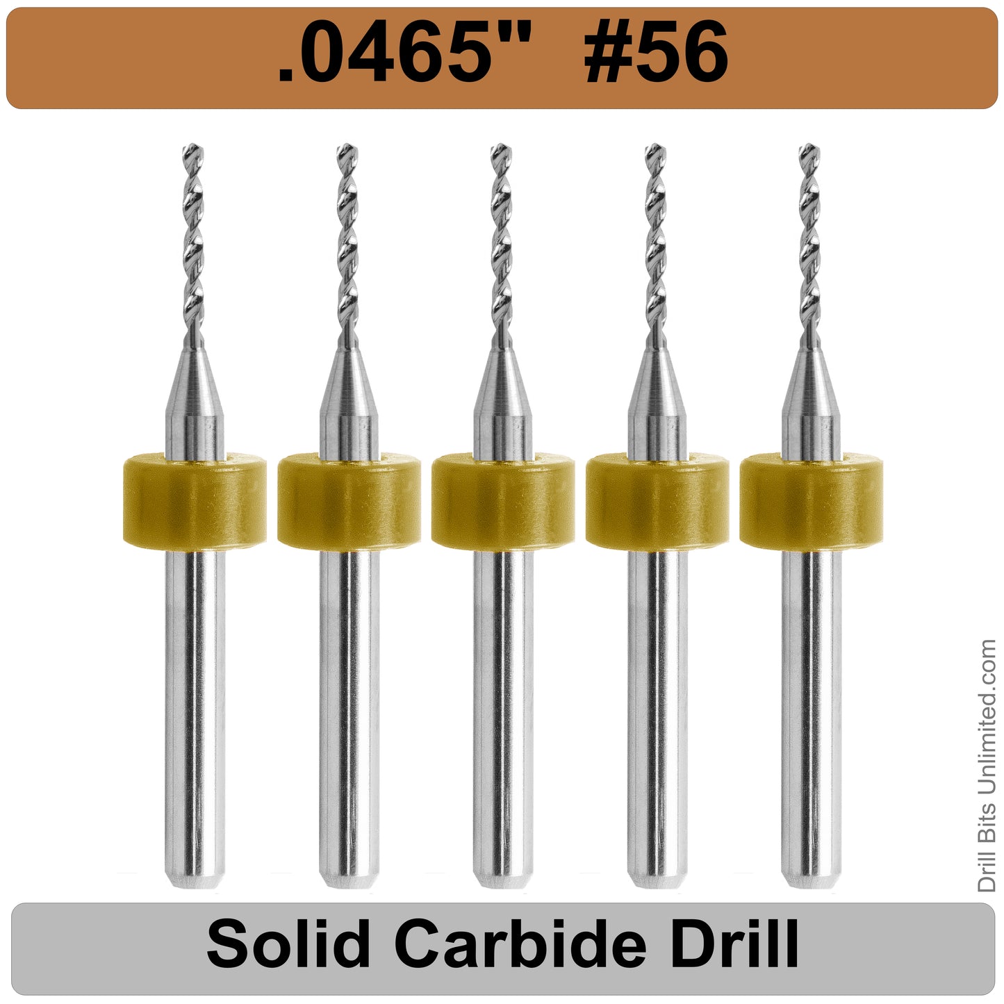 .0465" #56- Drill Bits - FIVE Piece Set with 1/8" Shanks Solid Carbide