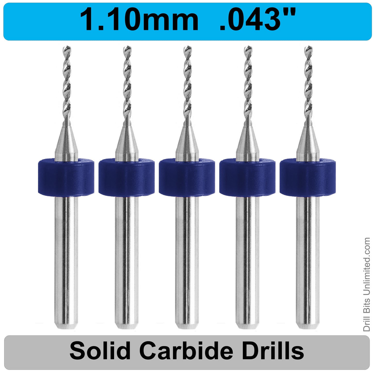 .043" 1.10mm #57- Drill Bits - FIVE Piece Set with 1/8" Shanks Solid Carbide 1.1mm