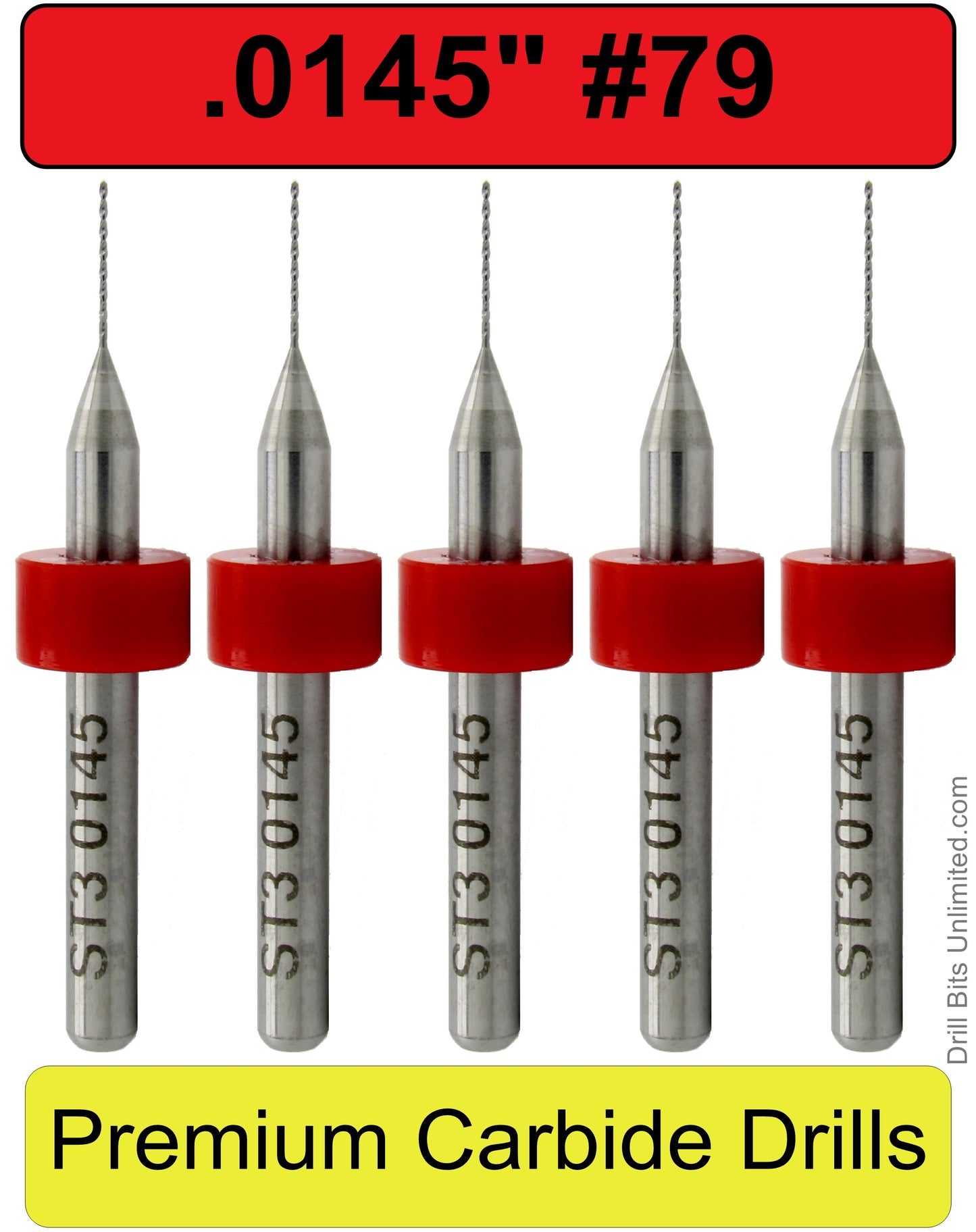 .0145" #79 - Drill Bits - FIVE Piece Set with 1/8" Shanks Solid Carbide