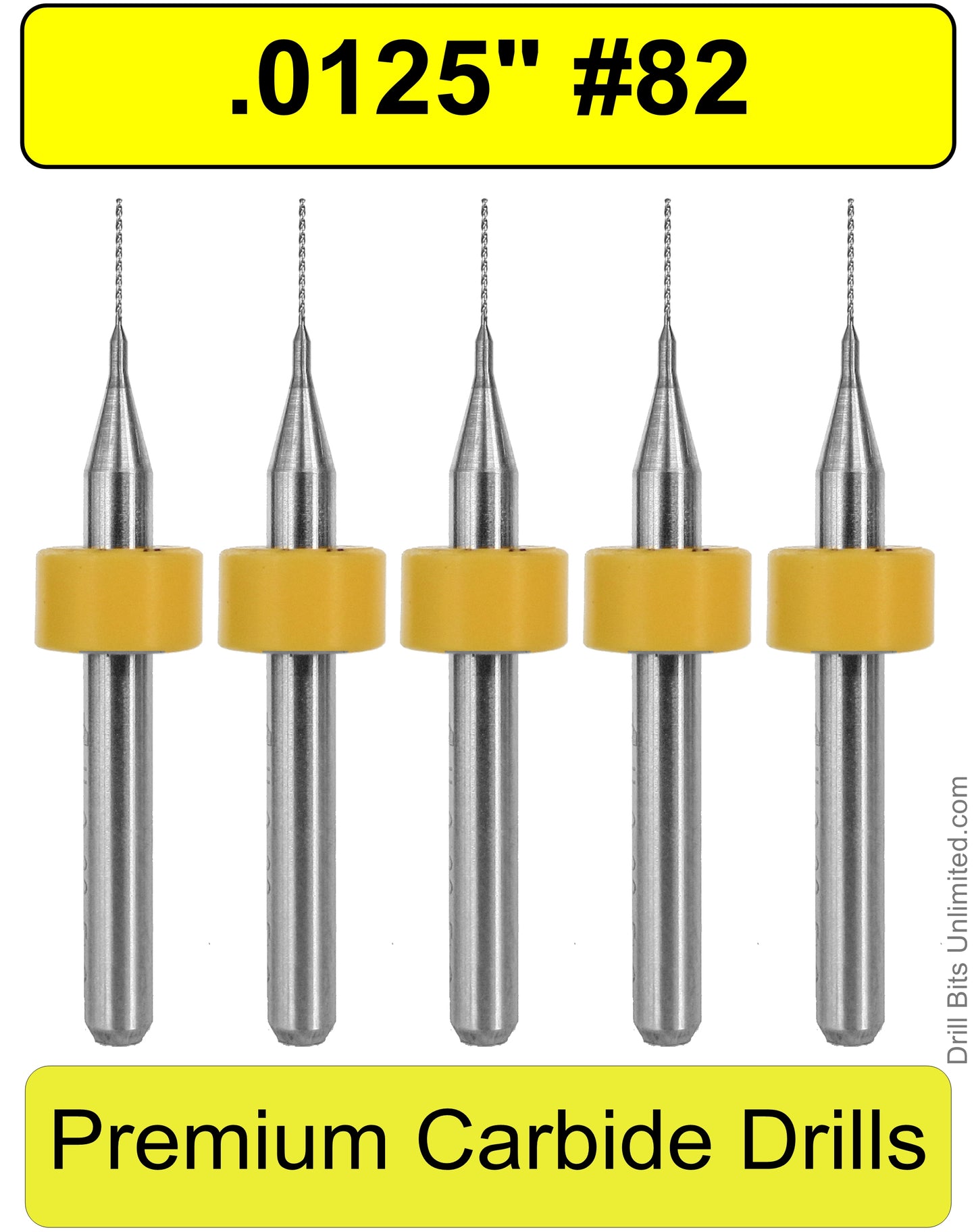.0125" #82 - Drill Bits - FIVE Piece Set with 1/8" Shanks Solid Carbide