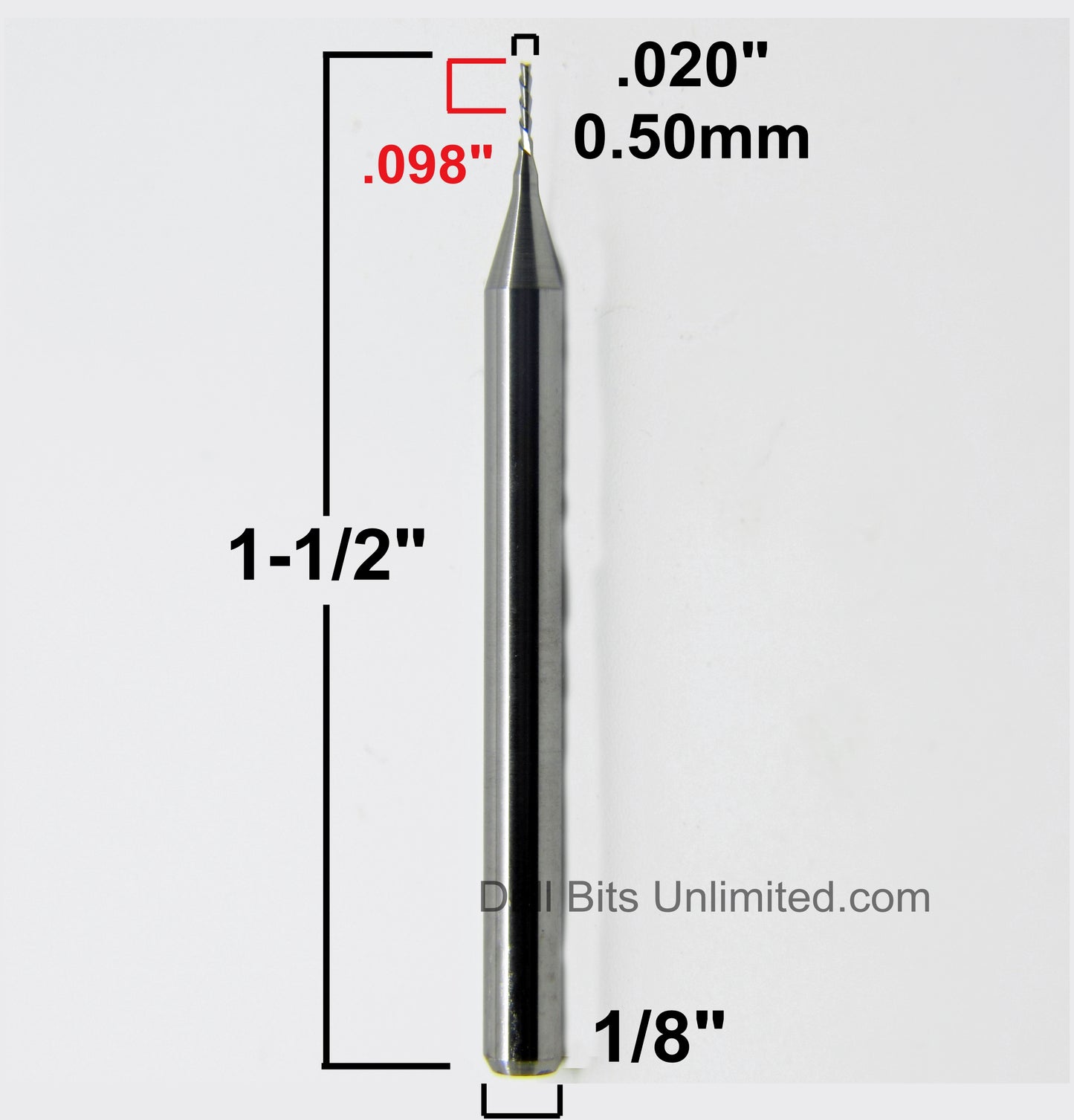 .020"  0.50mm Down Cut Two Flute Carbide End Mill