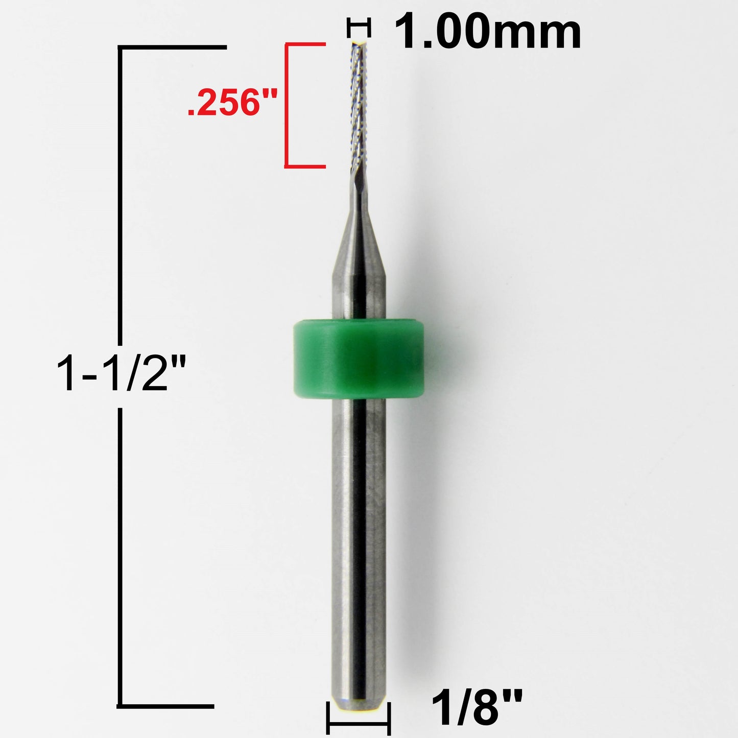 1.00mm .0394" x .256" LOC Chip Breaker Carbide Router - Fish Tail Tip Up Cut R152 Dimensions