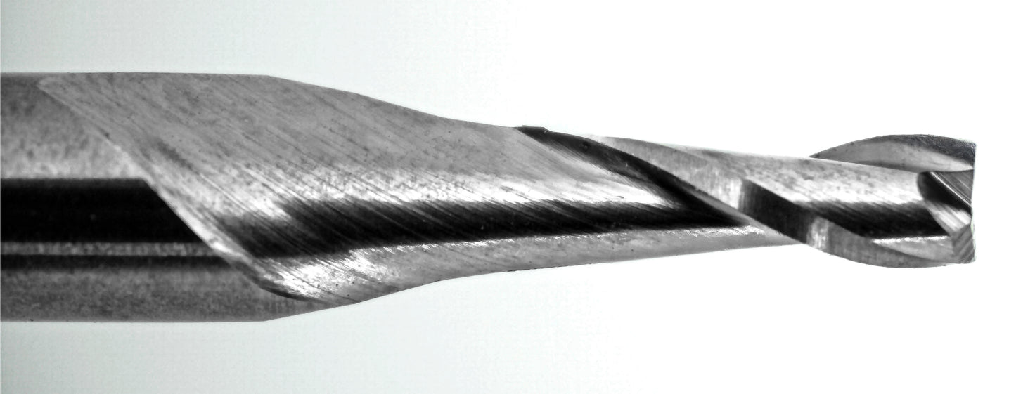 close up of 2 flute end mill cutting edges square end geometry