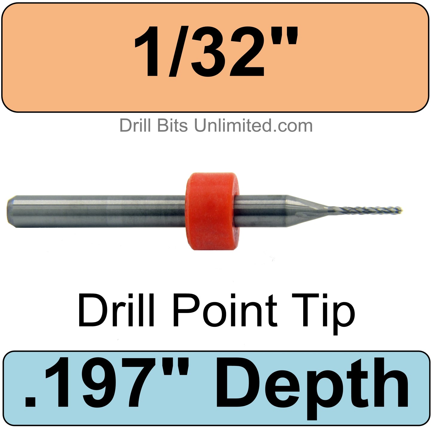 .0315" 1/32" x .197" LOC Diamond Flute Carbide Router Drill Point Tip R105D