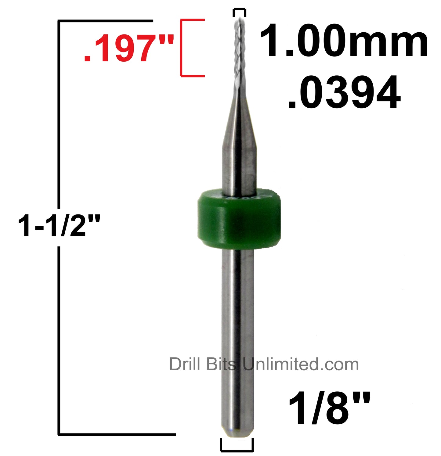 .0394" - 1.00mm x .197" LOC Diamond Pattern Carbide Router Bit - Drill Point Tip R110