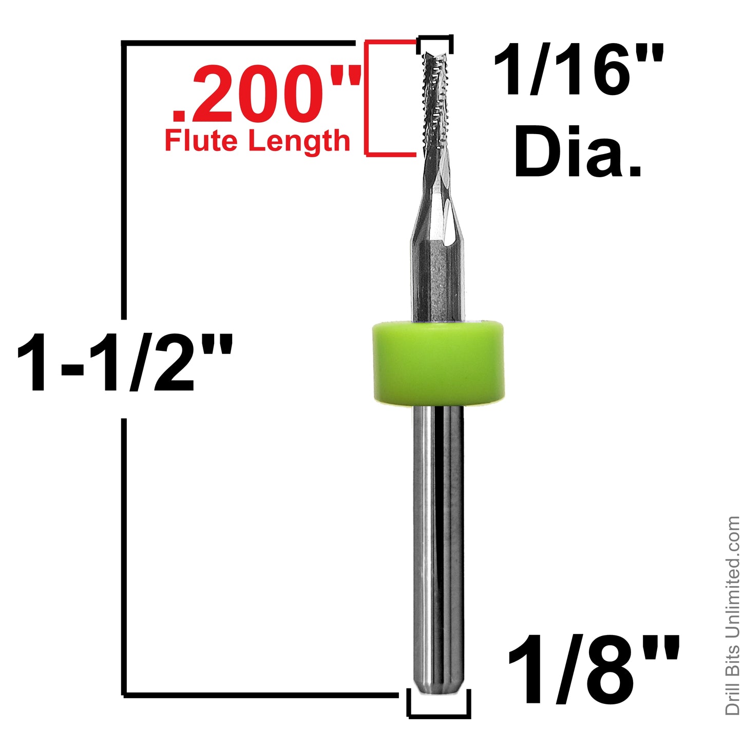 .0625" 1/16" x .200" LOC Chip Breaker Carbide Router - Fishtail Tip R158