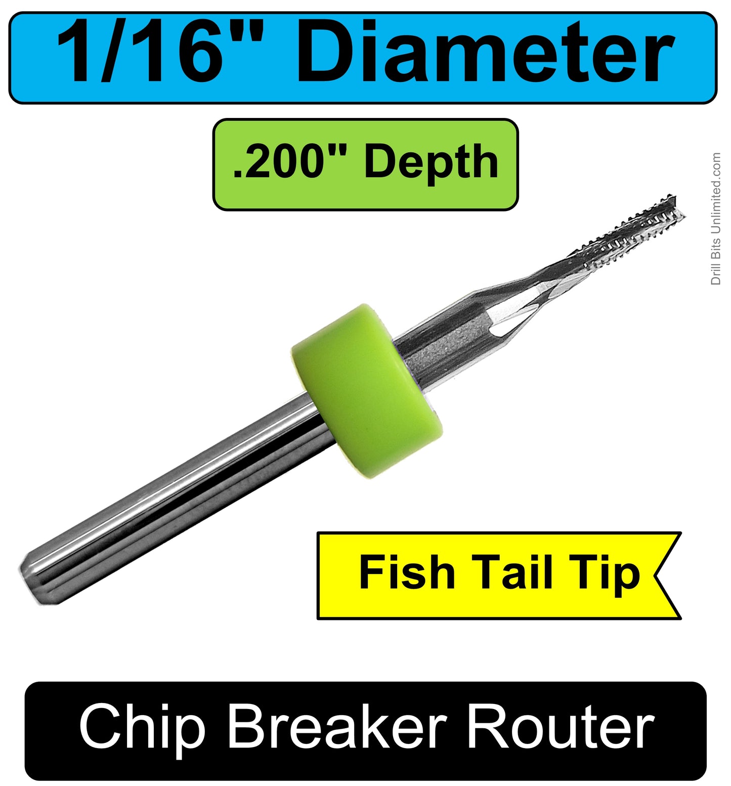 .0625" 1/16" x .200" LOC Chip Breaker Carbide Router - Fishtail Tip R158