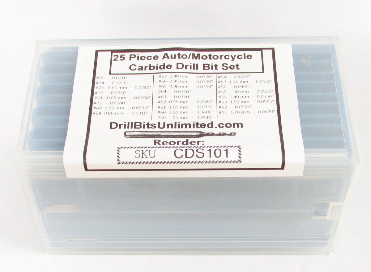 Carburetor Jet Drill Set #75–#51 – 25 Pc, .0210"–.0670", Solid Carbide