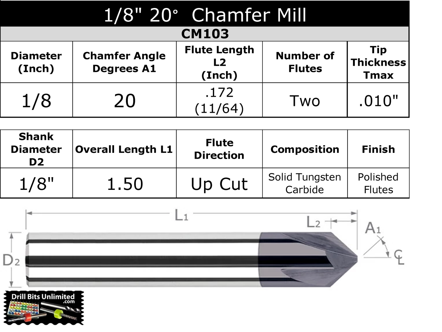 20 degree chamfer mill for deburring and spotting