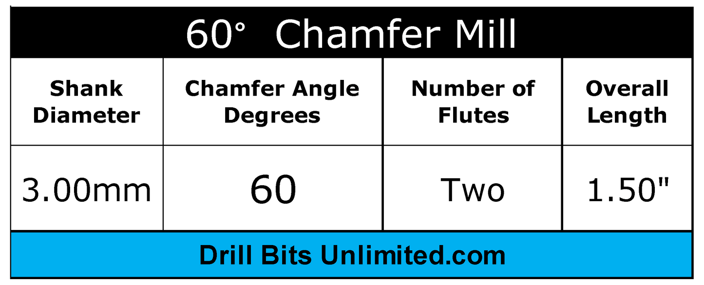 60 Degree Chamfer Mill for deburring  chamfering Slotting Spotting Carbide Two Flute CM105
