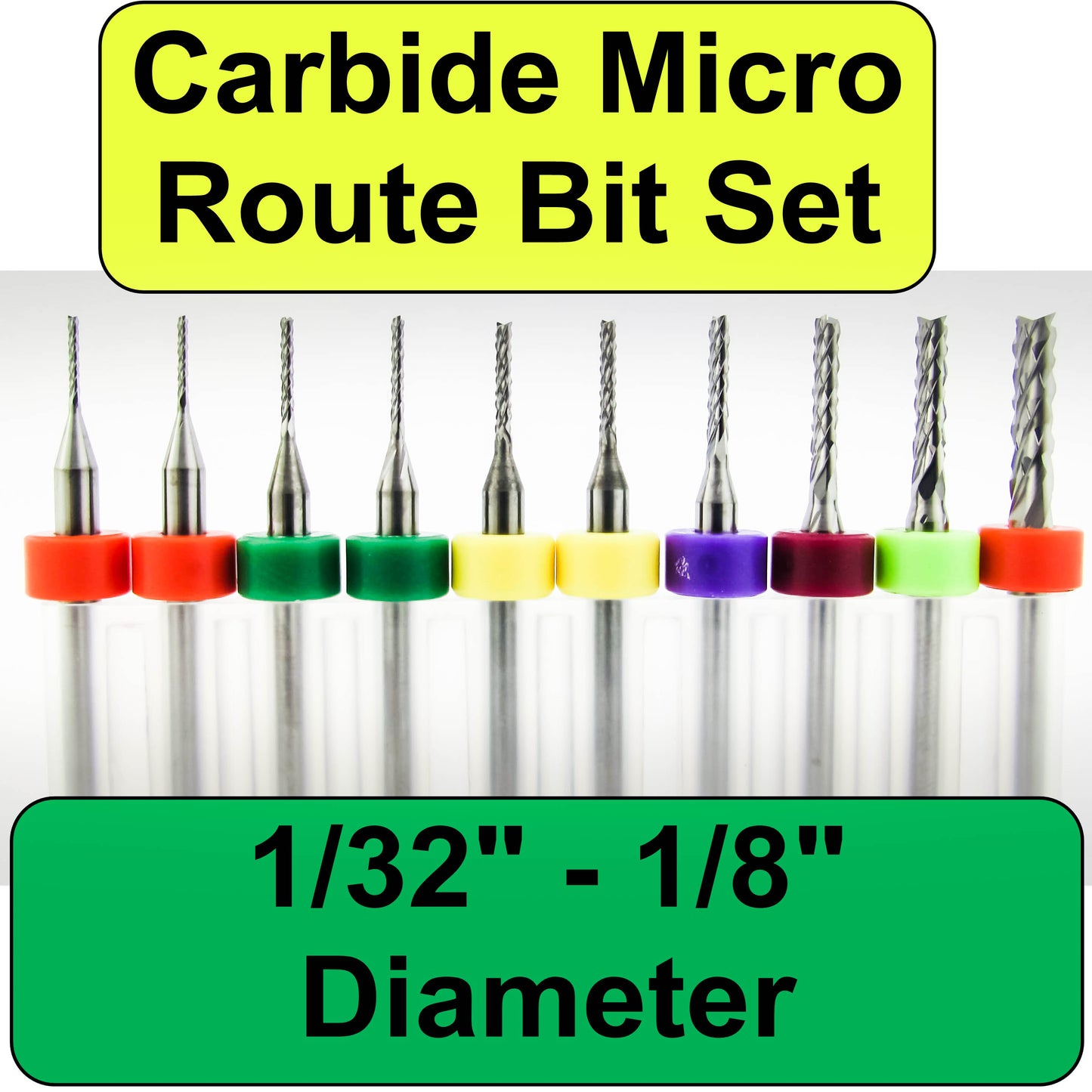 1/32" - 1/8" Diamond Pattern Router Bit Variety Set 7 Sizes Ten Pieces for G10 FR4 Fiberglass Ceramics DCF-V1