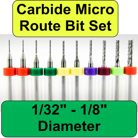 1/32" - 1/8" Diamond Pattern Router Bit Variety Set 7 Sizes Ten Pieces for G10 FR4 Fiberglass Ceramics DCF-V1