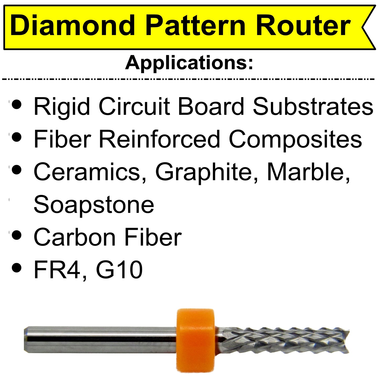 .043" 1.10mm x .250" LOC - Diamond Pattern Carbide Router Bit - Fishtail R117