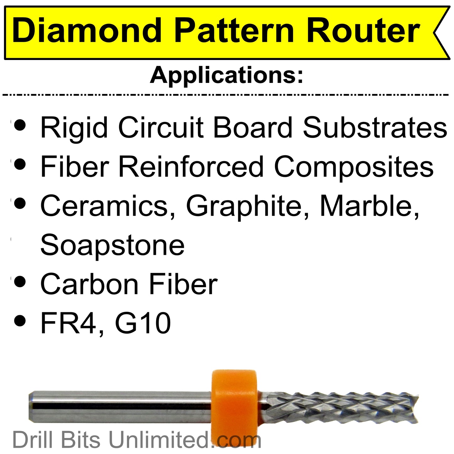 .0625" 1/16"  x .350" LOC - Diamond Pattern Carbide Router Bit - Titanium Coated Fishtail Tip M142