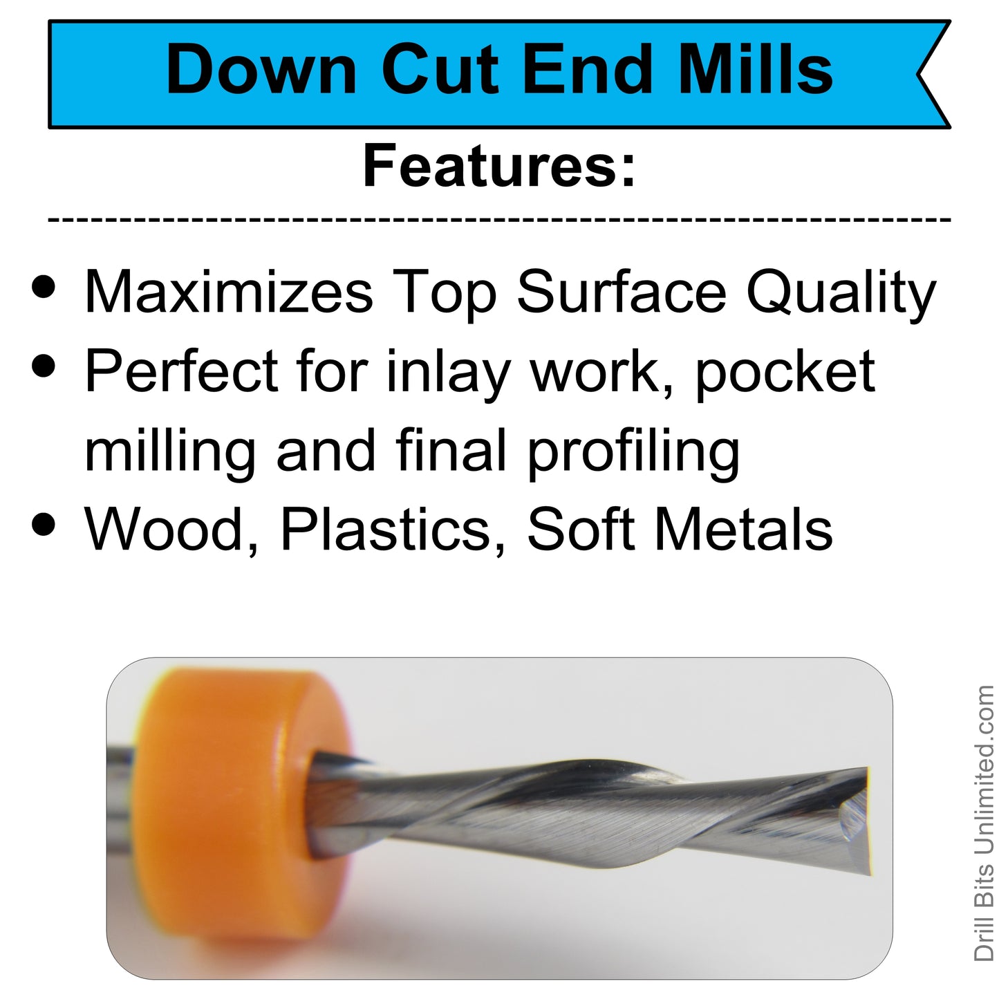 1/16 carbide down cut end mill for CNC, woodworking, plastics, and ice carving.