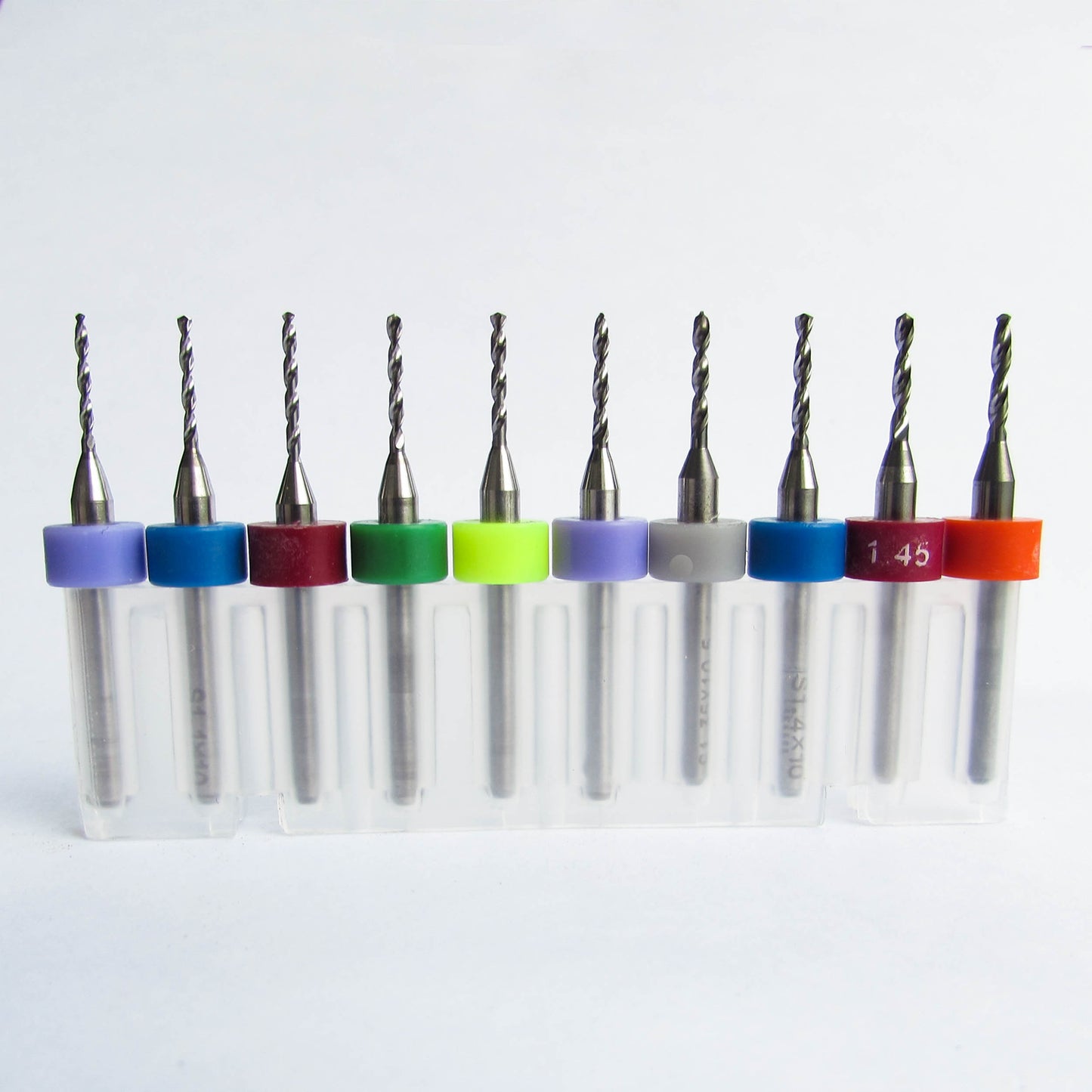 This Incremental Size Solid Carbide Drill Set includes .041 1.05mm #59 .043 1.1mm #57 .045 1.15mm .047 3/64 1.2mm .051 1.3mm .053 1.35mm .055 1.4mm #54 .057 1.45mm .059 1.5mm #53