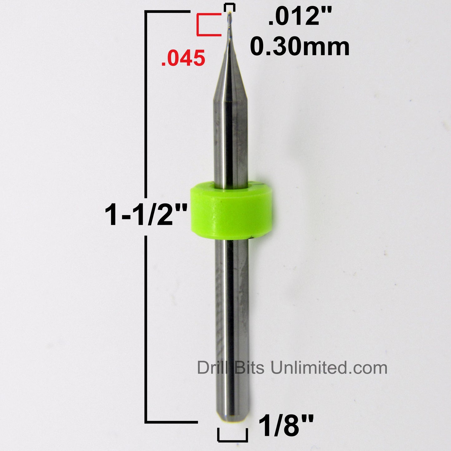 .012" (.0118") 0.30mm x .045" LOC Two Flute UP Cut Carbide End Mill With Square End - Made in U.S.A. M102 Dimensional View