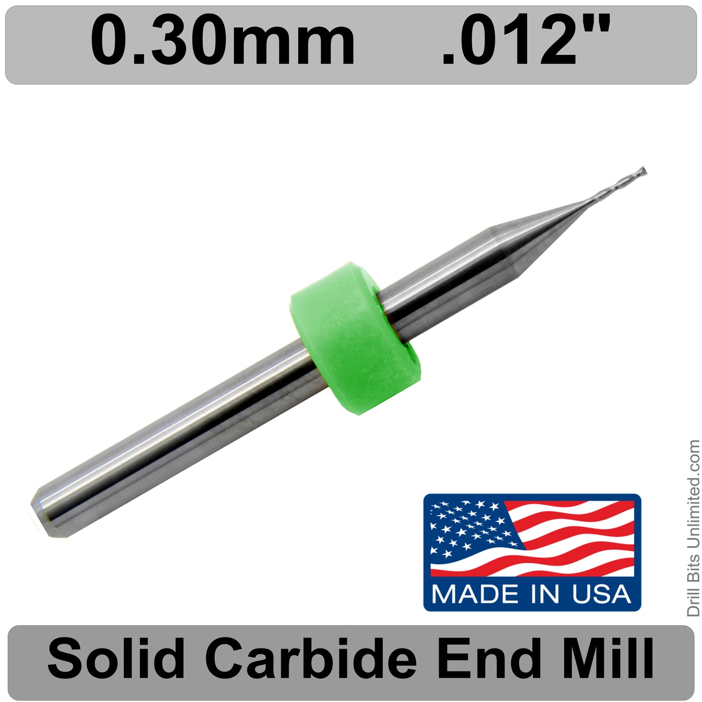 .012" (.0118") 0.30mm x .045" LOC Two Flute UP Cut Carbide End Mill With Square End - Made in U.S.A. M102 Side View