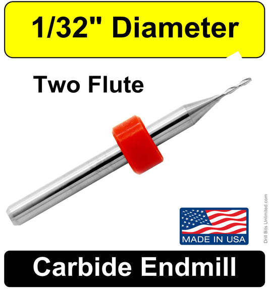 .0315" (1/32") x .157" LOC Two Flute Carbide End Mill - Up Cut Square End | Made in U.S.A. | M107 Close Up