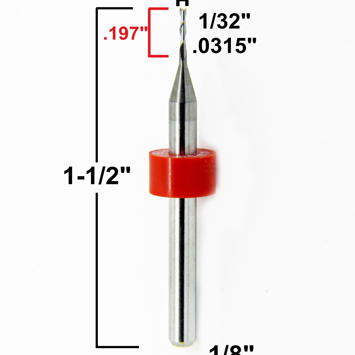 .0315" 1/32" x .197" LOC Two Flute UP Cut Carbide End Mill Square End - Made in U.S.A. M108 Dimensions