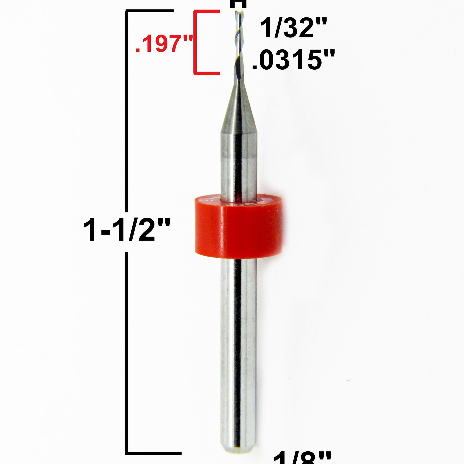 .0315" 1/32" x .197" LOC Two Flute UP Cut Carbide End Mill Square End - Made in U.S.A. M108 Dimensions