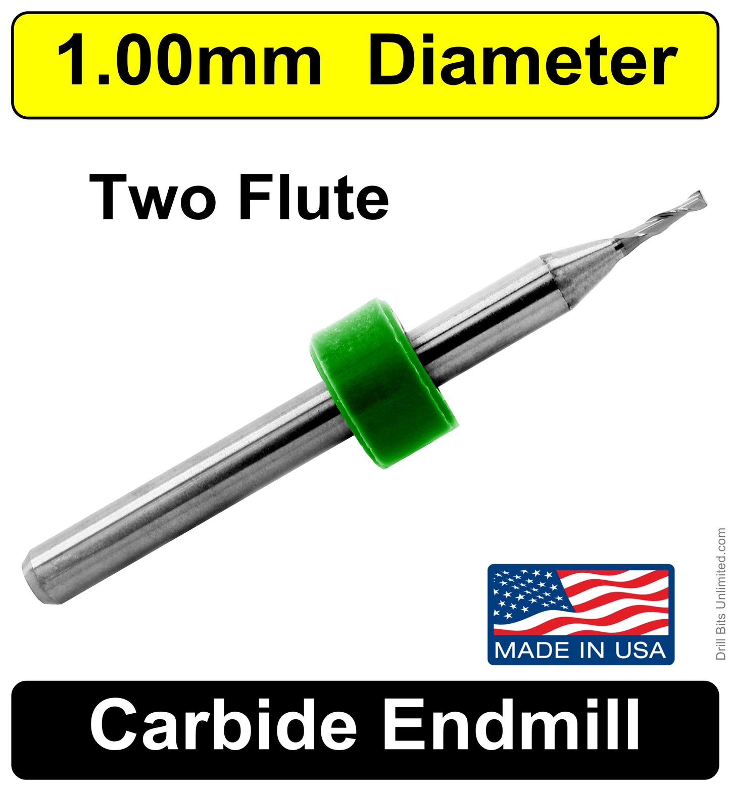 1.00mm x .120" LOC Two Flute UP Cut Carbide End Mill Square End - Made in U.S.A. M109 Close Up