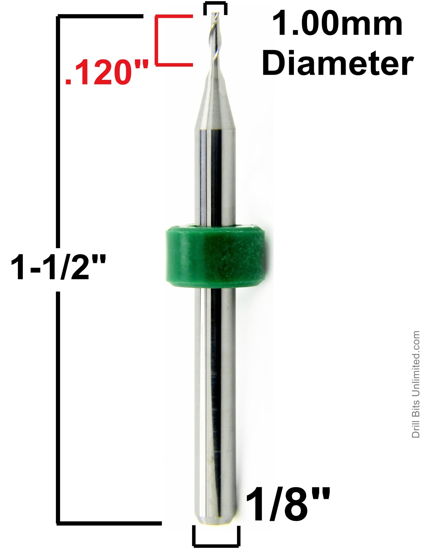 1.00mm x .120" LOC Two Flute UP Cut Carbide End Mill Square End - Made in U.S.A. M109 Dimensions