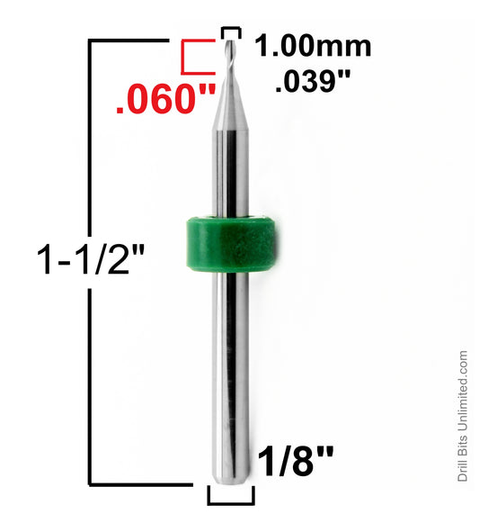 1.00mm x .060" LOC STUB length Two Flute UP Cut Carbide End Mill Square End - Made in U.S.A. M109ST