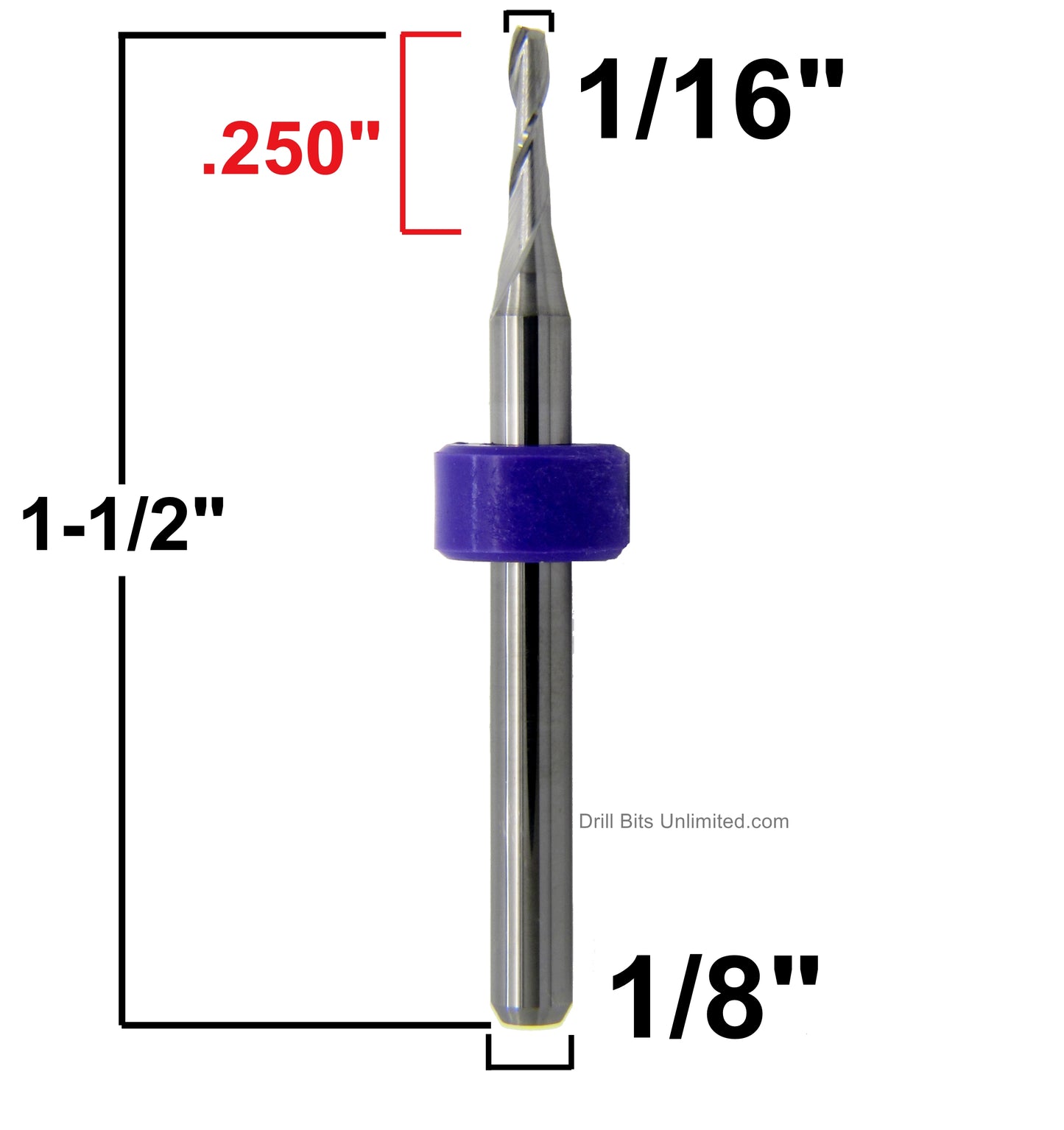 .063" 1/16" x .250" LOC Two Flute Carbide End Mill Up Cut Square End Made in U.S.A. M111
