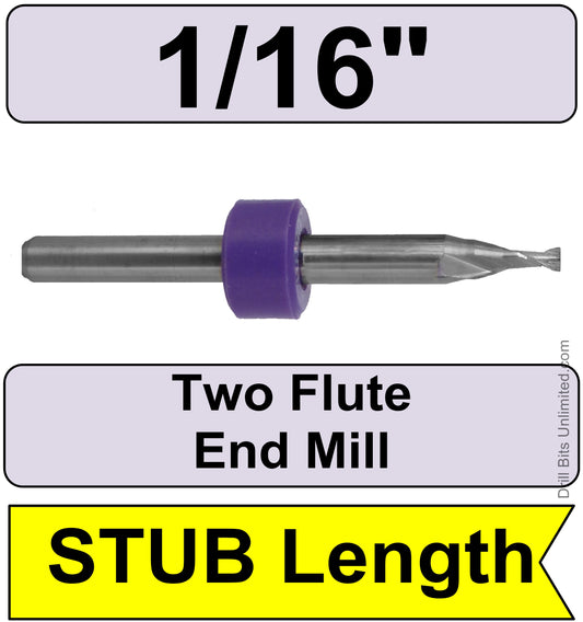 1/16" x .094" LOC STUB length Two Flute UP Cut Carbide End Mill Square End - Made in U.S.A. M111ST
