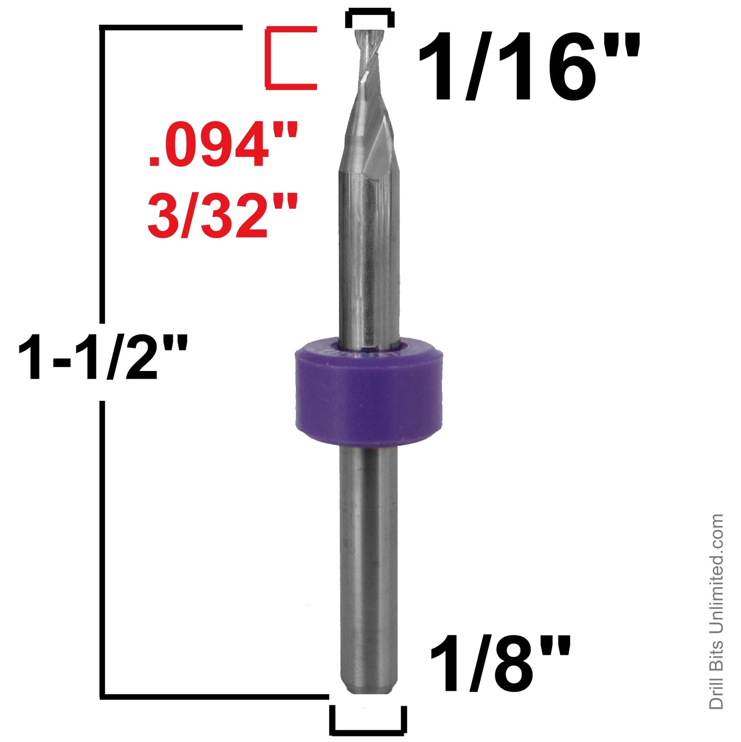 1/16" x .094" LOC STUB length Two Flute UP Cut Carbide End Mill Square End - Made in U.S.A. M111ST