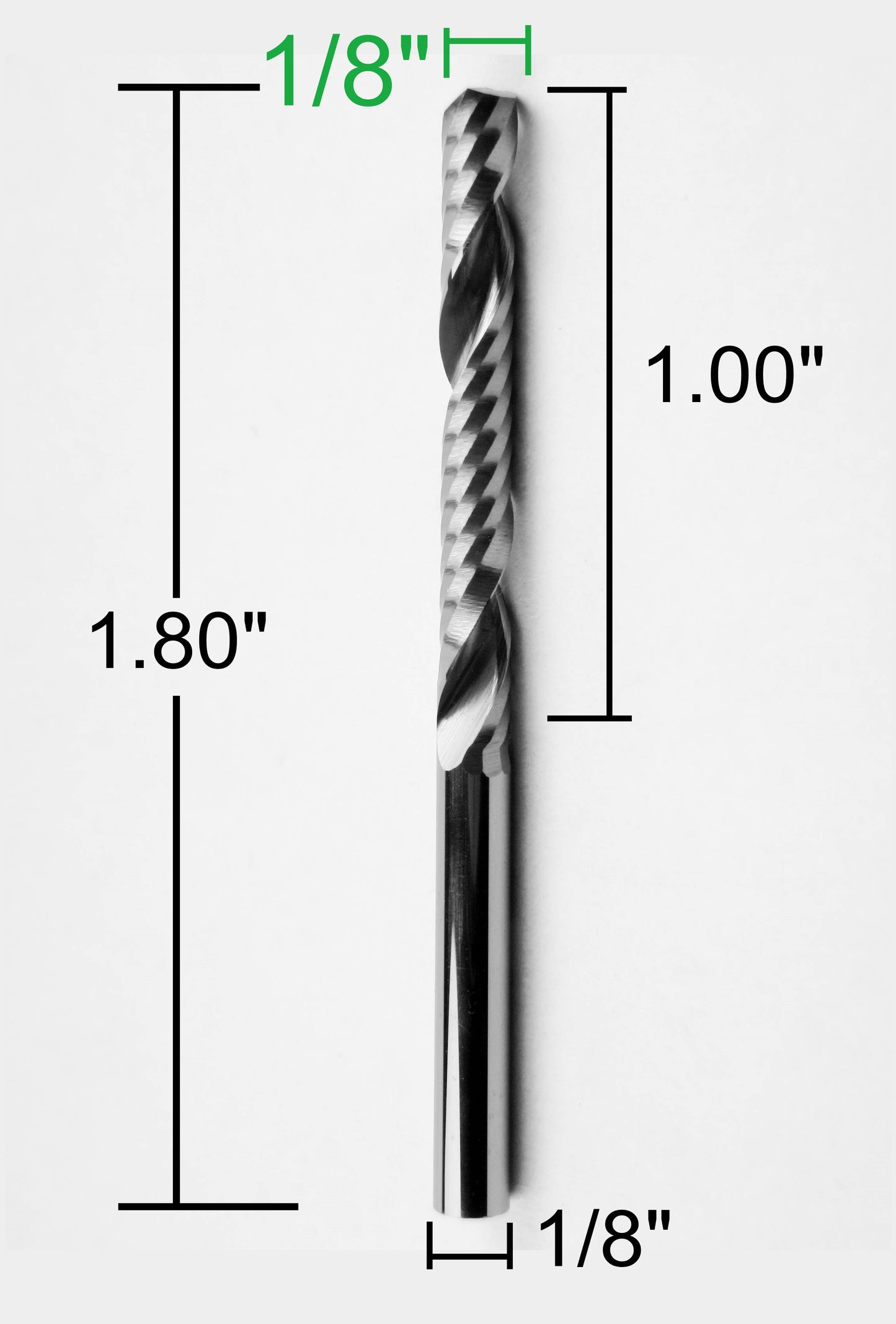 1/8" x 1.00" Depth O-Flute Carbide End Mill for Wood Aluminum Plastic M122