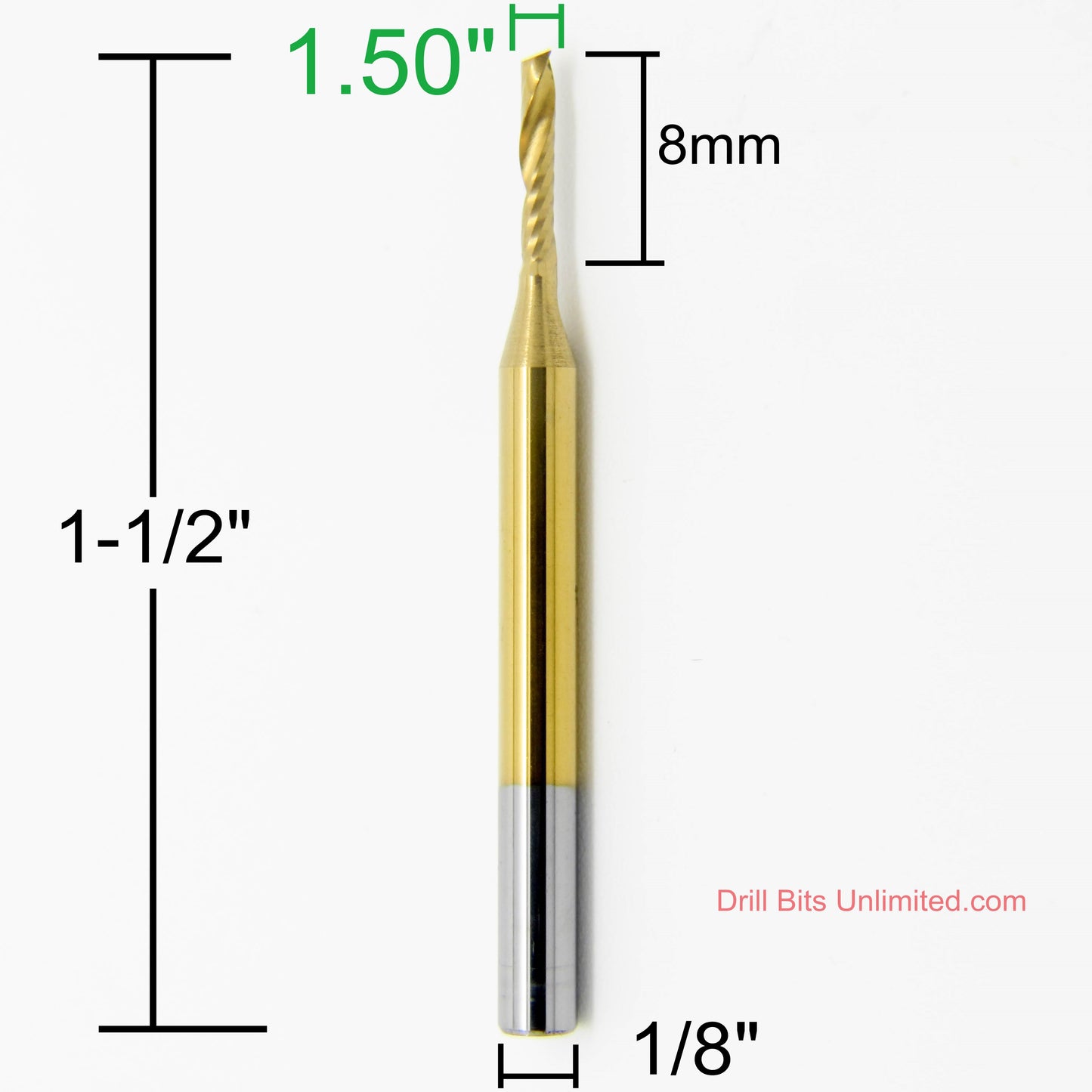 1.50mm Diameter x 8mm Depth O-Flute Titanium - Carbide End Mill m129