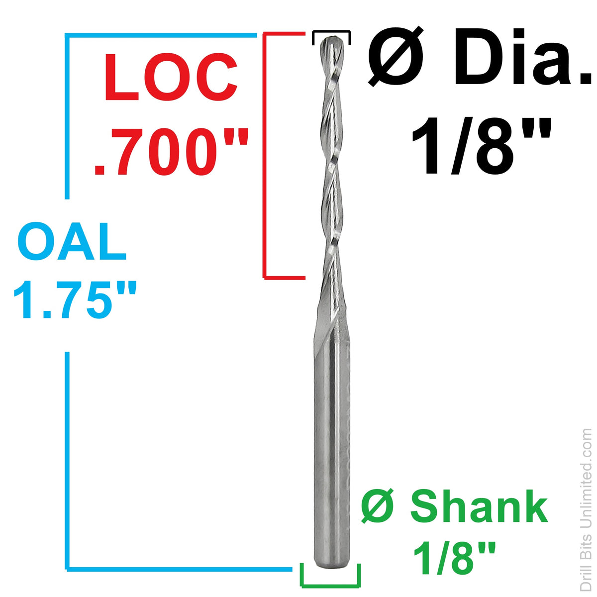 0.0787" (2.00mm) x .700" LOC 2-Flute Ball Nose Carbide End Mill, 1/8" Shank | MB-200