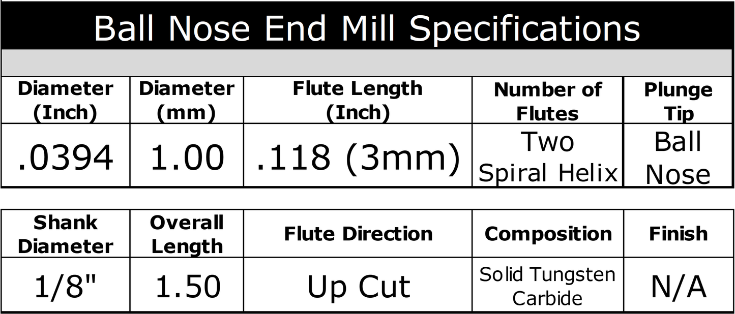 1mm ball nose carbide end mill specifications