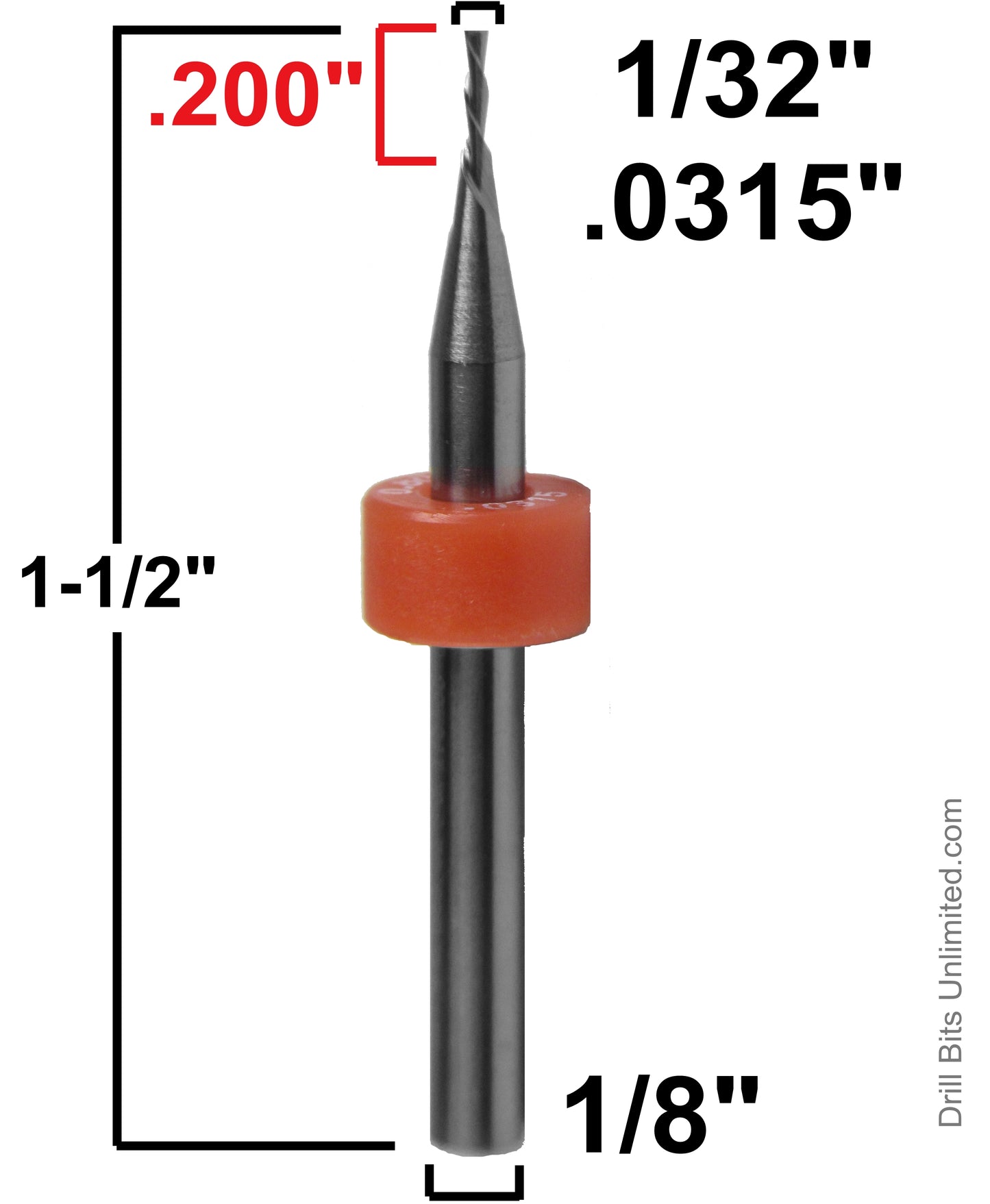 1/32" x .200" LOC Two Flute Down Cut End Mill Left Hand Helix Right Hand Cut M190