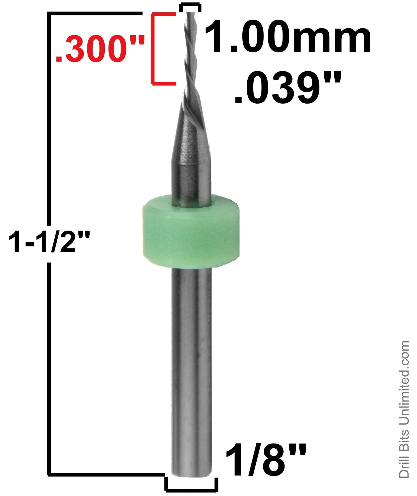 1.00mm x .300 LOC Two Flute Down Cut Carbide End Mill Left Spiral Right Hand Cut M191