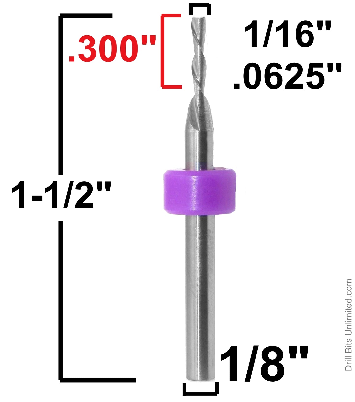 1/16" Down Cut End Mill x .300" Depth Two Flute Down Cut Carbide End Mill  M192