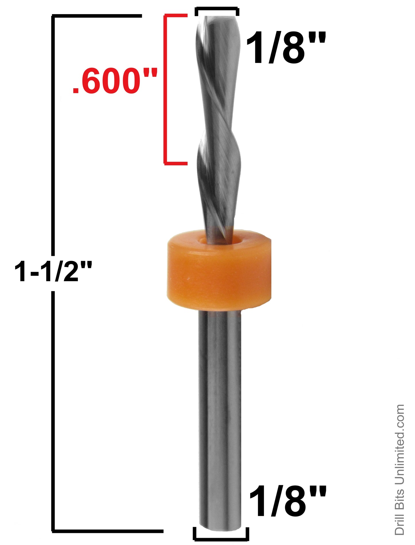 1/8" x .600" LOC Two Flute Down Cut End Mill Left Spiral Right Hand Cut M193