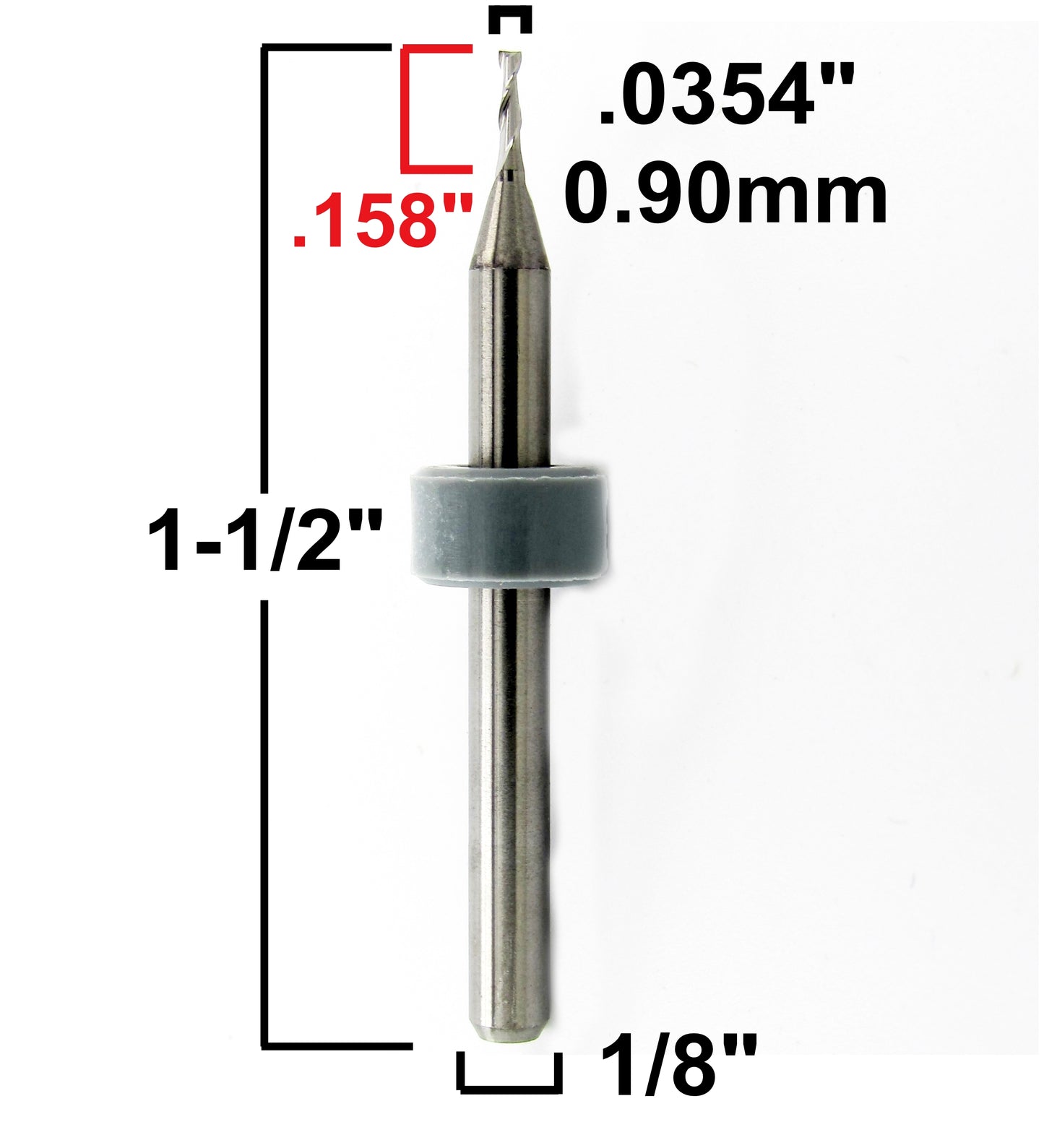 .0354" 0.90mm x .120" LOC Two Flute UP Cut Carbide End Mill Square End - Made in U.S.A. M205
