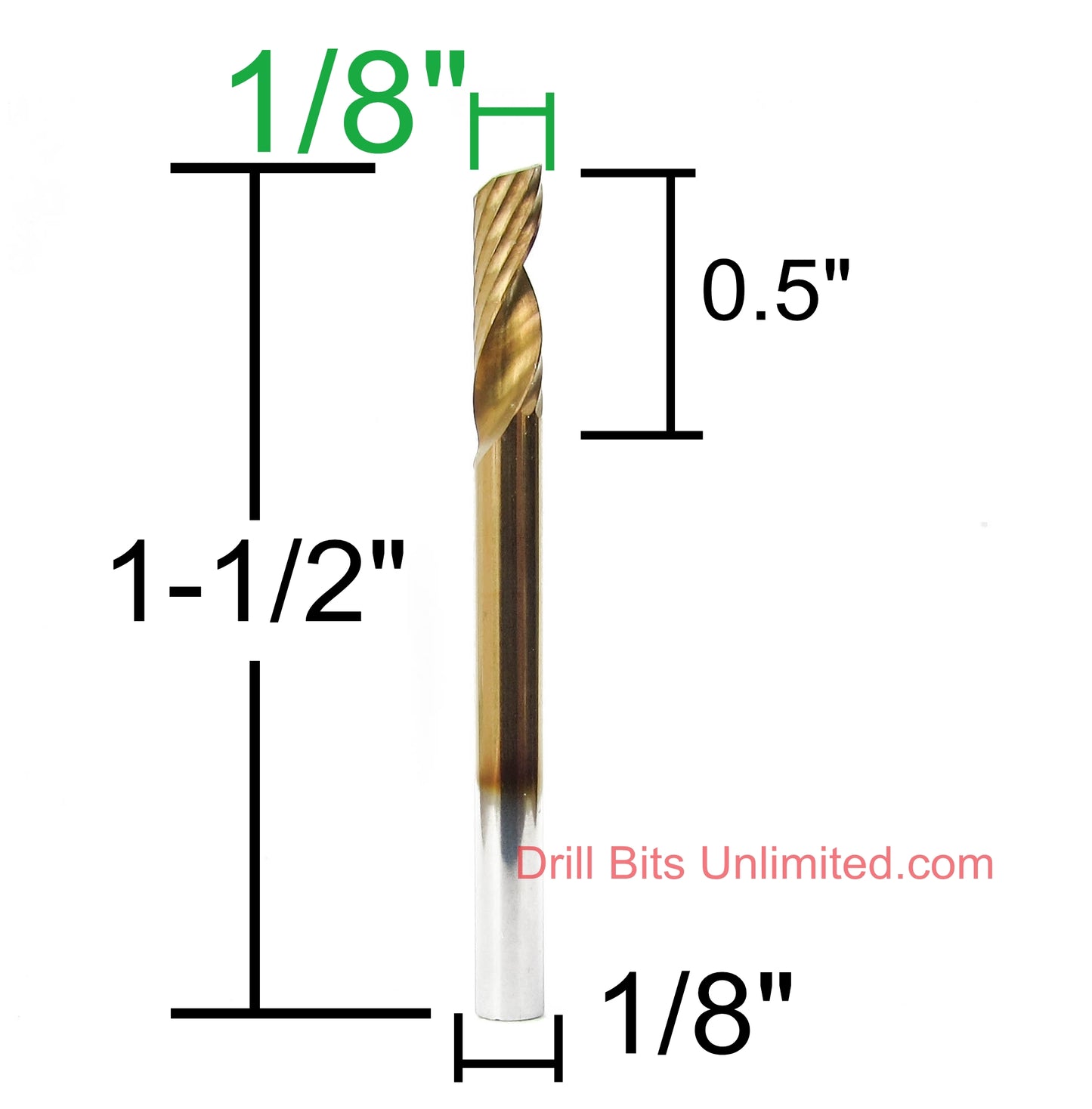 1/8" x 0.5" O-Flute End Mill  Titanium Coated for Aluminum Acrylic Plastic M124