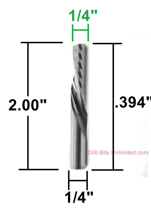 1/4" x  1.00" LOC Down Cut Single O Flute Carbide End Mill - Aluminum Plastics Compare to Onsrud 64-025 M228