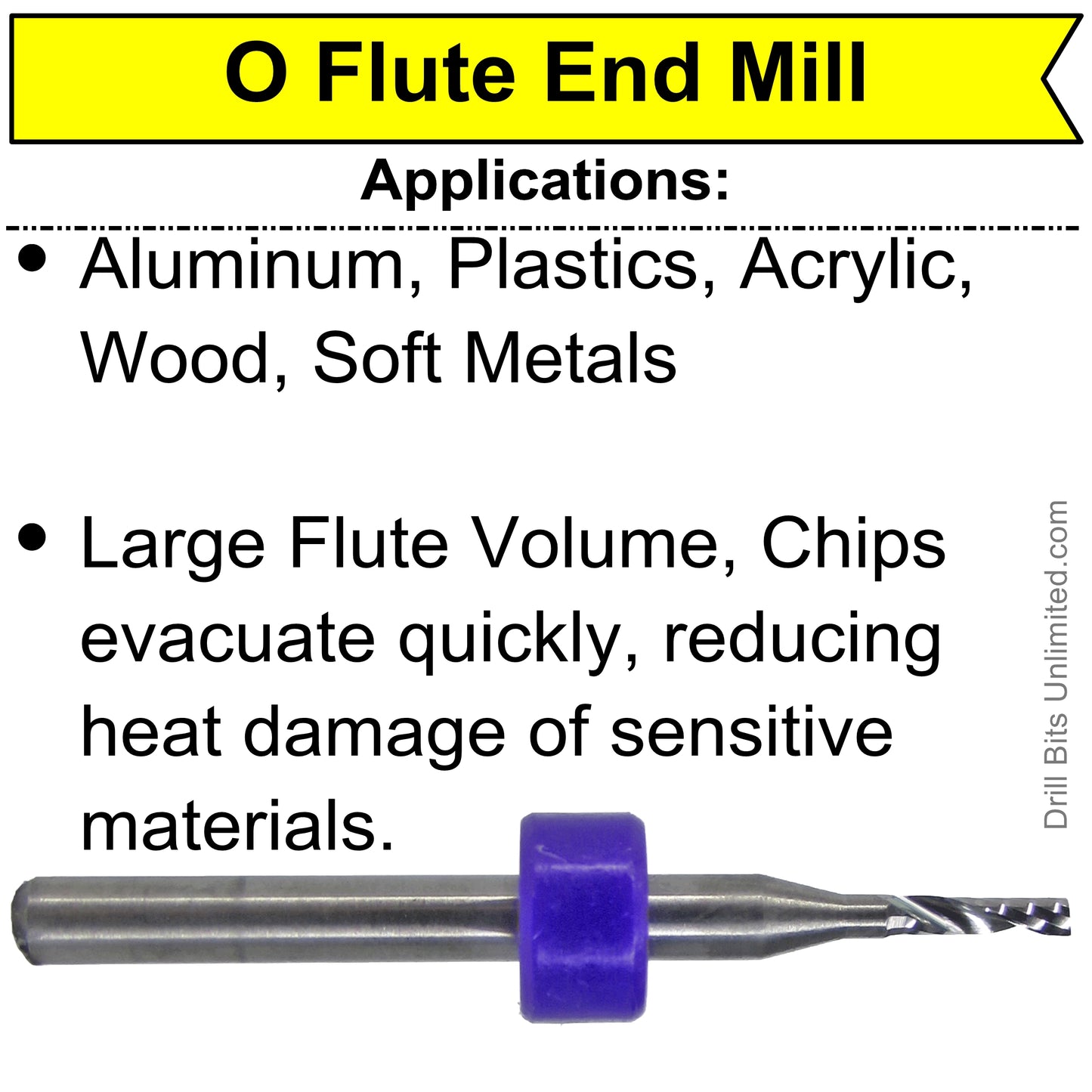 1/4" Diameter UP CUT Single O-Flute Carbide End Mill Aluminum Plastic Compare to LMT Onsrud 63-775 M227