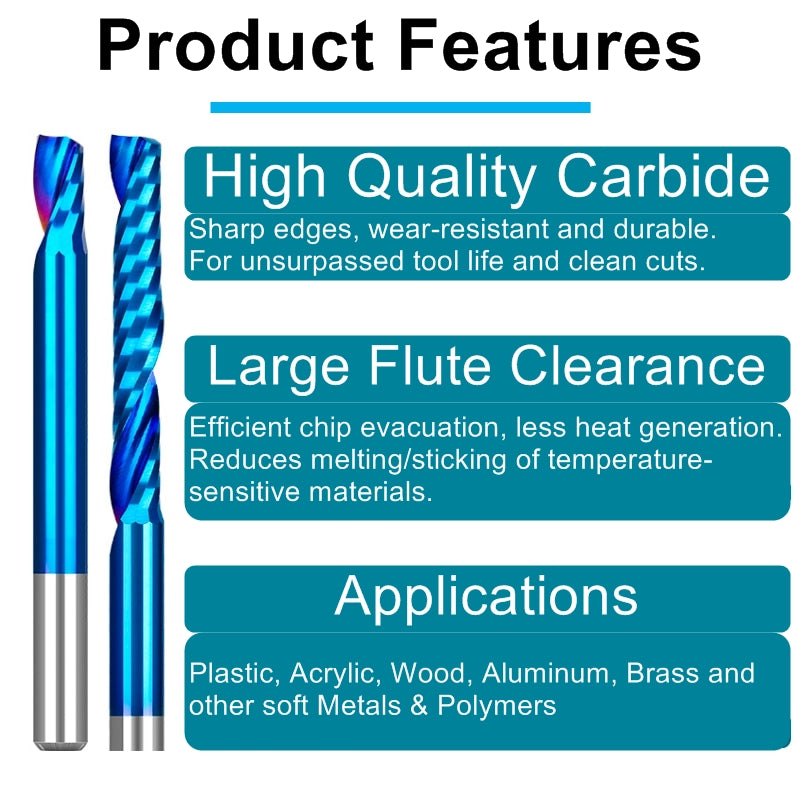 End Mill for cnc machining plastic, acrylic, aluminum and soft metals.